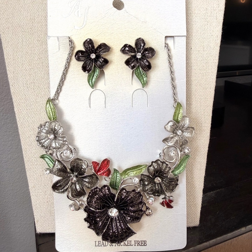 Vintage AJ Floral Statement Necklace and Earrings